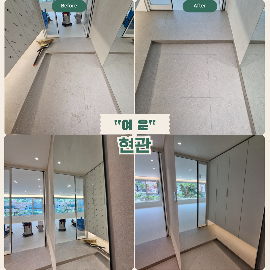 현관: 신발장·수납장 탈거 가능 부위, 바닥·벽면·천장 몰딩 청소