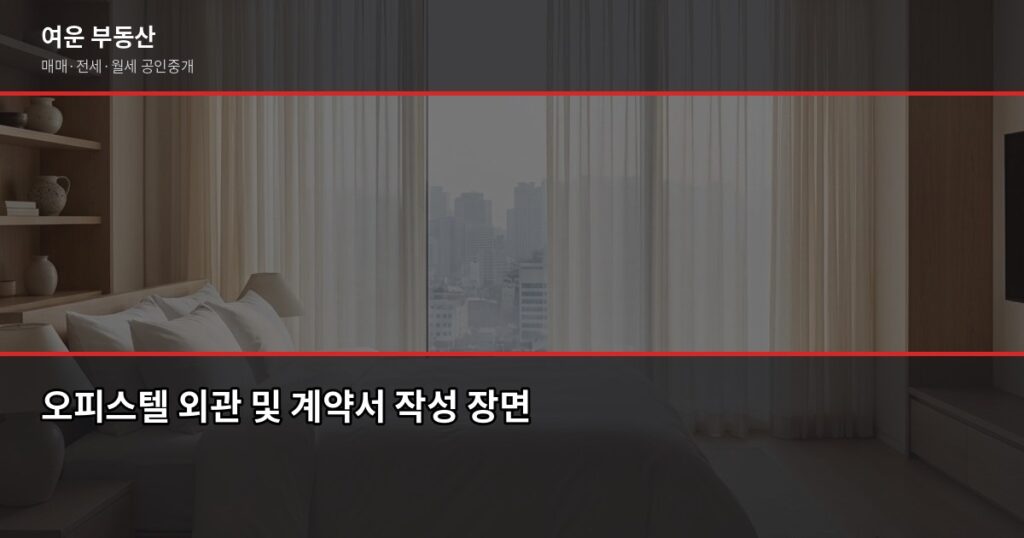 오피스텔 주거용 계약 시 주의사항, 계약 전에 꼭 확인할 5가지 - 오피스텔 외관 및 계약서 작성 장면